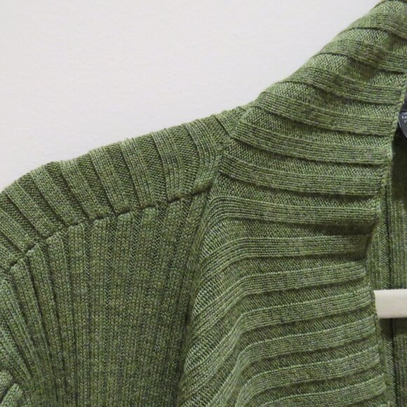 EILEEN FISHER 100% Merino Wool Ribbed Knit Open Front Cardigan in Forest Green - Picture 5 of 14